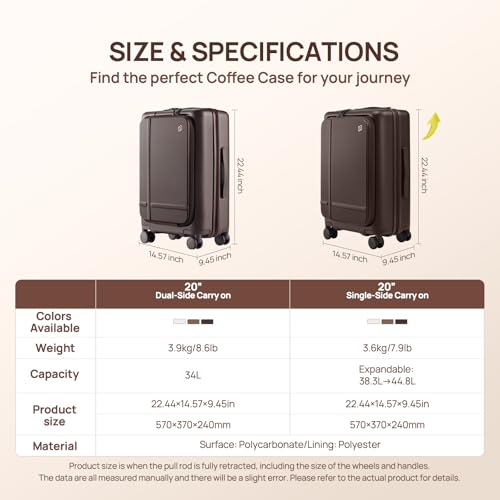 Carry On Luggage 22x14x9 Airline Approved (02-Caramel Latte / Carry-On 20-Inch (Clamshell, 34L))