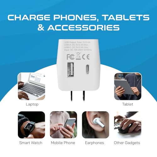 Japan Philippines Travel Adapter Plug with USB (Matte White)