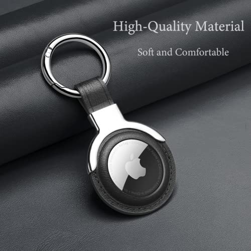 Compatible with AirTag Case Airtag Keyring Leather Protective Case AirTags Loop Holder Air Tags Protective Cover Airtag Key Chain Loop Holders for Luggage Dog Cat Pet Collar (Black)