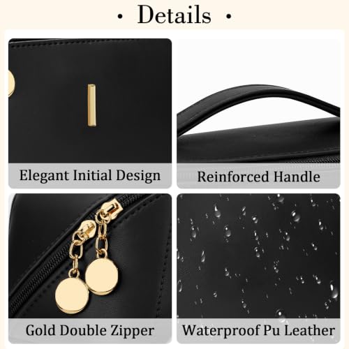 Initial Makeup Bag Personalized Gift for Women Teen Girls (Black / I)