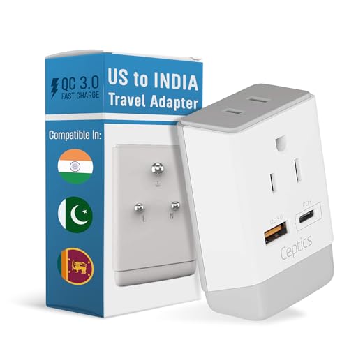 US to India Plug Adapter (white gray)