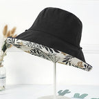 Women Floral Reversible Wide Brim Sun Hats Summer UV Protection Hiking Fishing Hat Wired Edge Beach Garden Lawn Work Cap Chin Strap (Medium / Qf002-black)