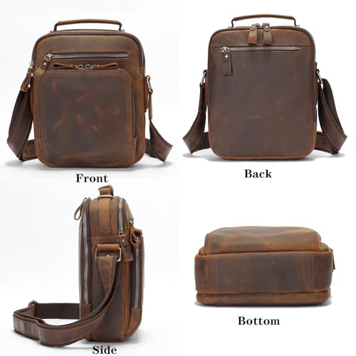 Crazy Horse Cowhide Leather Messenger Bag for Men Vintage Shoulder Crossbody Bags Handbag Bag Man Purse Sling Casual Day Pack Business Brown (011-brown)