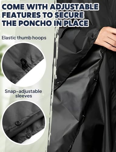 Waterproof Rain Poncho for Women Packable Hooded Raincoat with Pocket (F Black)