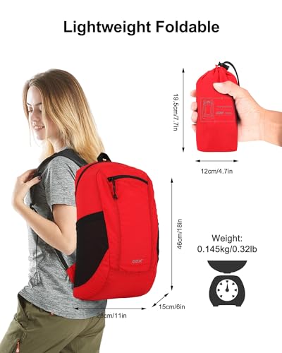Foldable 20l Backpack For Travel Lightweight Hiking Packable Daypack for Men Travel Camping Outdoor Bag Women (Red)