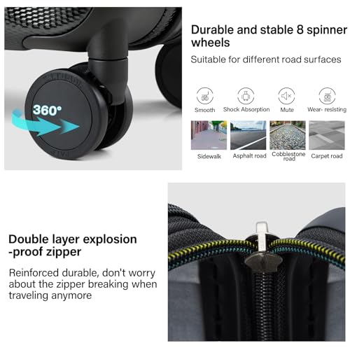 24 Inch Expandable Medium Checked Luggage with 8 Spinner Wheels (24 Inch EXT / Jet Black)