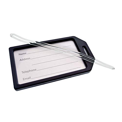 Bulk 50 Pack Premium Rigid Airline Luggage Tag Holders with 6" Worm Loops (50 Pack / Black)
