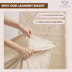 LFH Home Large Premium Cotton Rich Canvas Laundry Bag with Drawstring and Handles Heavy Duty (28”x40” (Pack of 4) / Natural)