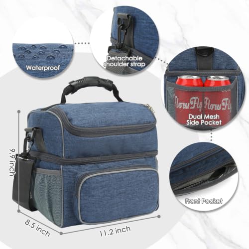 Double Layer Cooler Insulated Lunch Bag Adult Lunch Box Large Tote Bag for Men (Navy)