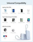 Portable Charger 20000mAh 30W Fast Charging with 2 Cables (Blue)