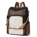 Vegan Leather Laptop Backpack for Women 15.6 inch Work Backpack Fashion Travel Backpack Purse for Business College (Black With Brown and White)