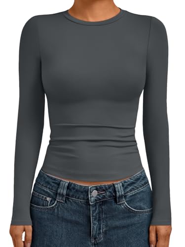 Womens Long Sleeve Shirts Basic Compression Tops Gray XS (X-Small / Gray)