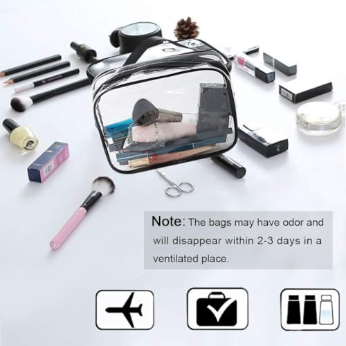 6 Packs Clear Makeup Bags (Black-6PCS (Large+Medium+Small))