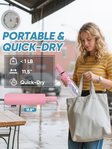 Windproof Travel Umbrellas for Rain and Sun (Clear-Pink / 1 PK)