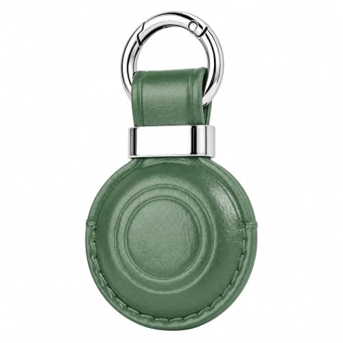 1 Pack Genuine Leather Handcrafted for Airtag Holder Keychain (B9-Green)