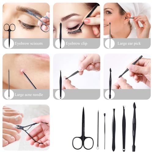 Manicure Pedicure Kit Nail Clippers Set Fingernails & Toenails Vibrissac Scissor 5 Pieces Best Care Tools for Man & Women with Travel Case (Dark 15 Pieces)