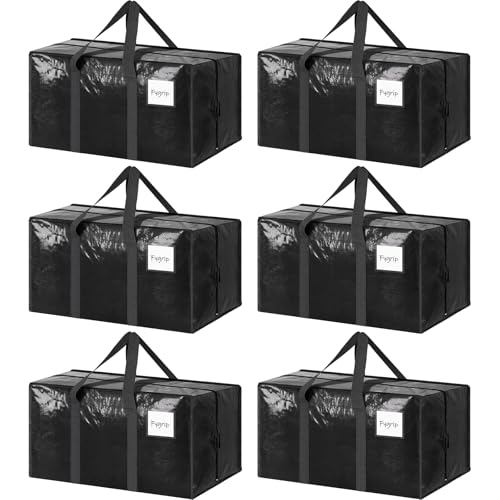 6 Pack Extra Heavy Duty Large Moving Bags with Strong Zipper (Black / 6 Pack)