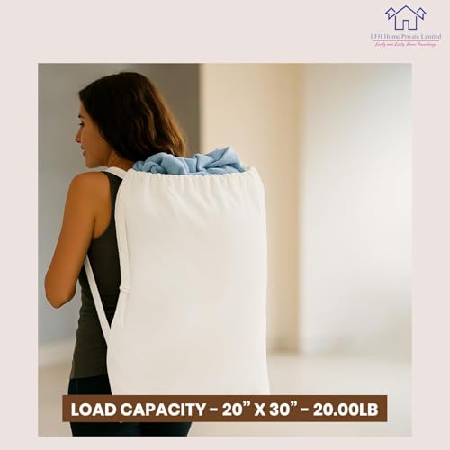 LFH Home Cotton Rich Large Laundry Bag with Handle (20”x30” (Pack of 6) / White)