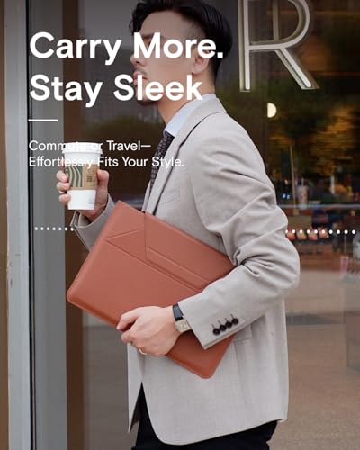Laptop Carry Sleeve with Stand &Smart Storage for 14" Laptop for Work (Sienna Brown / 14 Inch)