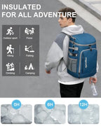Cooler Backpack Insulated Leak Proof for Women Men Soft Cooler Bag (45 Cans / Leather Blue)