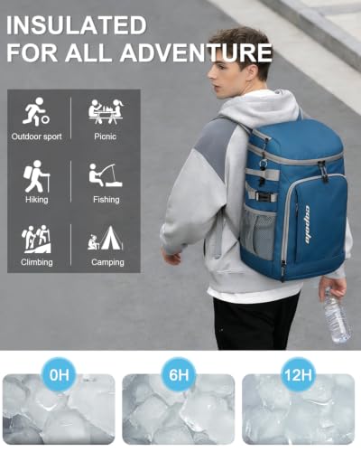 Cooler Backpack Insulated Leak Proof for Women Men Soft Cooler Bag (45 Cans / Leather Blue)