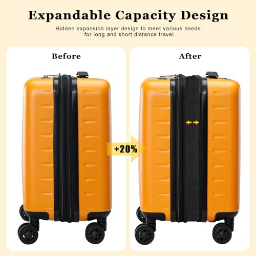 Expandable 16 Inch Carry On Luggage Airline Approved Small Suitcase (Orange / 16 Inch EXT)
