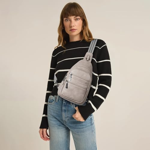 Sling Bag for Women Crossbody Bags Fanny Packs Sling Purse Backpack Shoulder Bag Vegan Leather Chic Gifts Travel Handbag Light Grey (Light Grey)