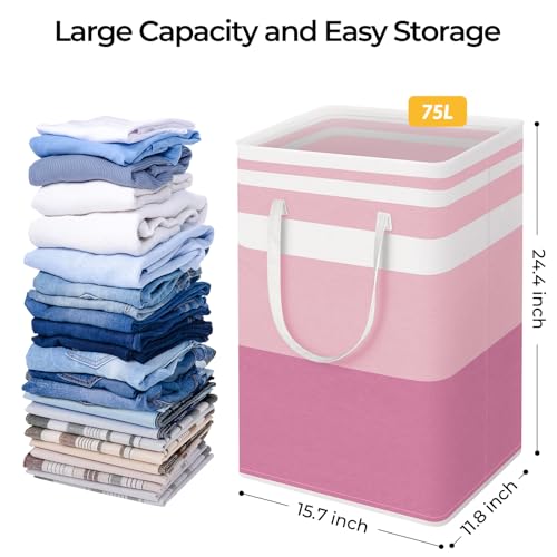 2 Pack Laundry Baskets (75L / Grey+Pink)
