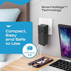 65W World Travel Adapter 3 USB Ports PD 3.0 Ultra Compact Charger 2 US Outlets [GaN Tech] (Black)