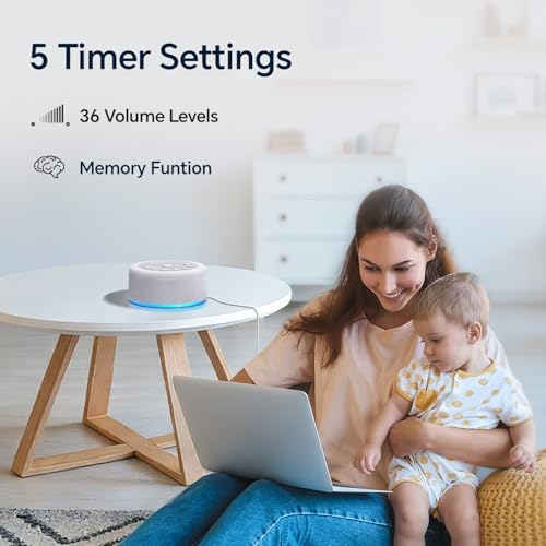 Sound Machine Night Light White Noise Brown Noise Machine 30 Non Looping Sounds 12 Lights 5 Timers 36 Adjustable Volume Memory Function Sleep Sounds Machine for Baby Kids Adult & Home Office Travel (Grey)