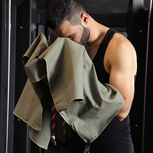 Microfiber Towel Quick Dry Camping & Travel & Gym Towel. Compact (Army Green / 24.00" x 12.00")
