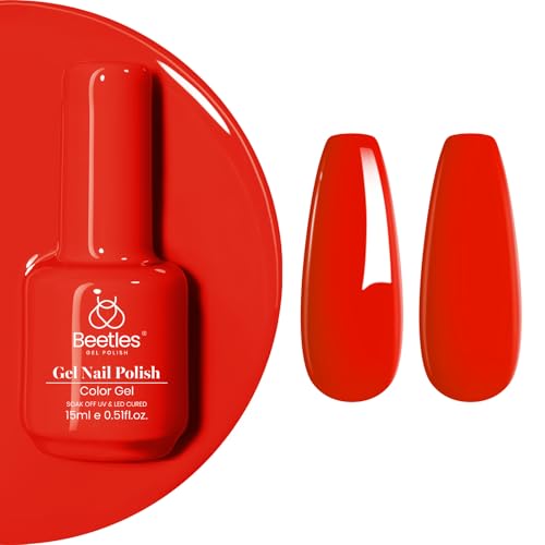 Beetles Red Gel Nail Polish 15ML Soak Off UV Gel for Fall Nail Art DIY (C - Creme Red | Red)