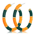 Game Day Earrings Football Baseball Earrings for Women Sports Team Heishi Hoop Earring Football Accessories Outfits Cheer Mom Essentials Fall Sports Must Haves Cheer Gifts (Green Yellow)