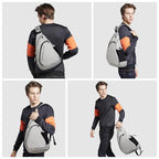 Sling Bag Men Backpack Unisex One Shoulder Bag Hiking Travel Backpack Crossbody with USB Port for Men Women Versatile Casual Daypack (Beige-17'')