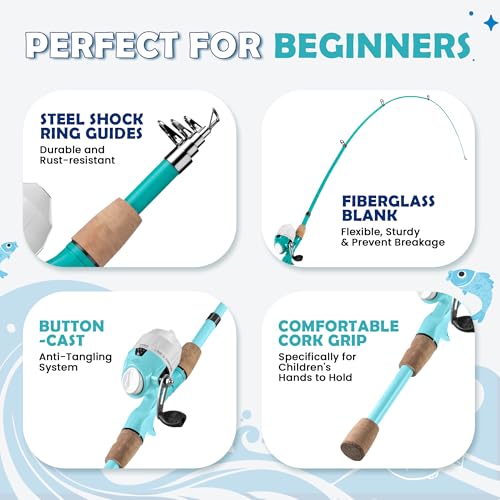 Kids Fishing Pole 2 Pack (Turquoise+Mint Blue)