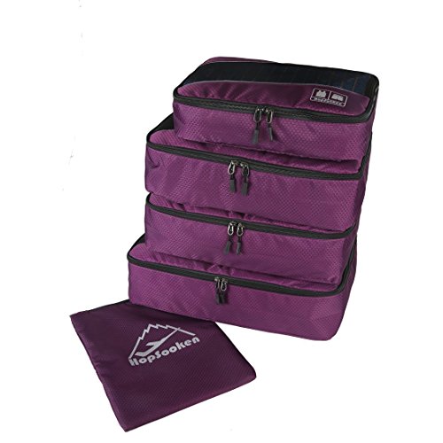5 Set Packing Cubes for Travel Large Suitcase Luggage Organizer Bags Travel Accessories Vacation 4 Cubes 1 Laundry Pouch Bag (Purple)