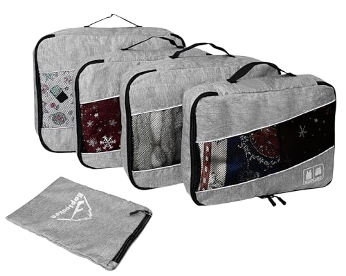 5 Set Packing Cubes for Travel Large Suitcase Luggage Organizer Bags Travel Accessories Vacation 4 Cubes 1 Laundry Pouch Bag (Snow Gray)