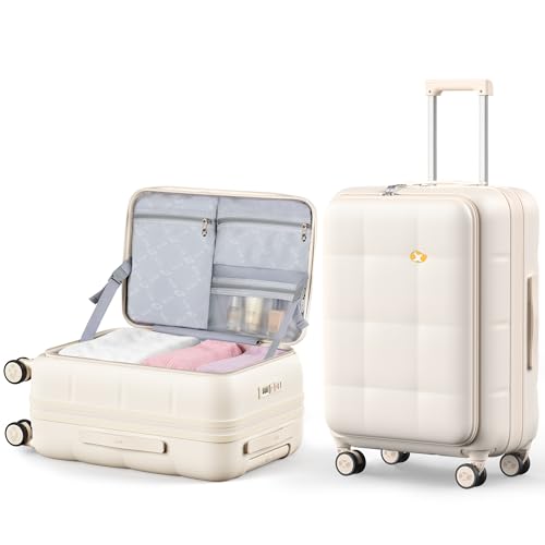 24 Inch Expandable Checked Luggage Hard Shell Suitcase (24 inch / Cream)