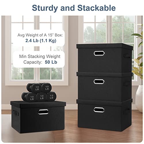 Medium 15" 21 Quart Collapsible Stackable Storage Bins with Lids (Black / Medium -1 Pack)