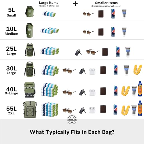 30/40/55L Waterproof Dry Backpack & Phone Case- 2XL Floating Dry Bag for Kayaking, Travel, Hiking, Fishing, Camping, Motorcycles & Beach, Heavy-Duty Roll Top Men/Women (Green) (Green2 / 55L)