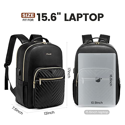 Laptop Backpack Purse for Women (Black(pu Leather) / 15.6-Inch)