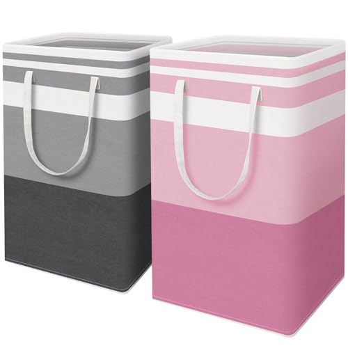 2 Pack Laundry Baskets (88L / Grey+Pink)