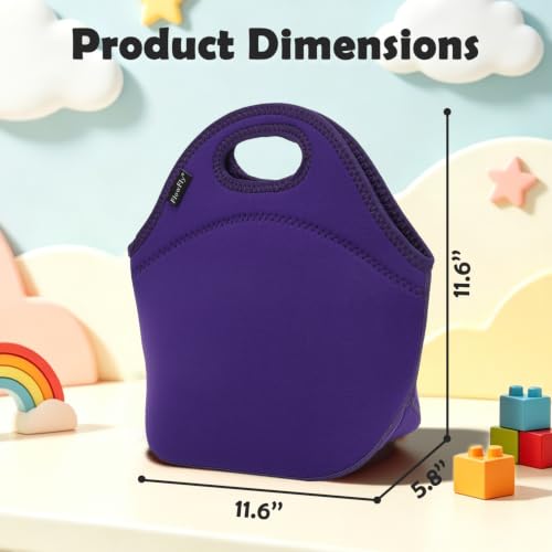Neoprene Kids Lunch box Insulated Soft Bag Mini Cooler Thermal Meal Tote Kit for Boys (Purple)
