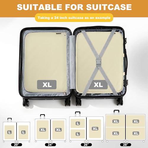 Compression Packing Cubes for Travel Packing Suitcase Organizer Bags (Beige / Extra Large)