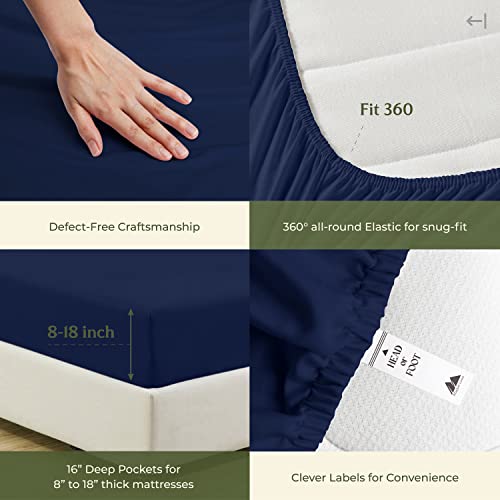 100% Egyptian Cotton Queen Size Sheets Set (Queen / 05 - Navy Blue)