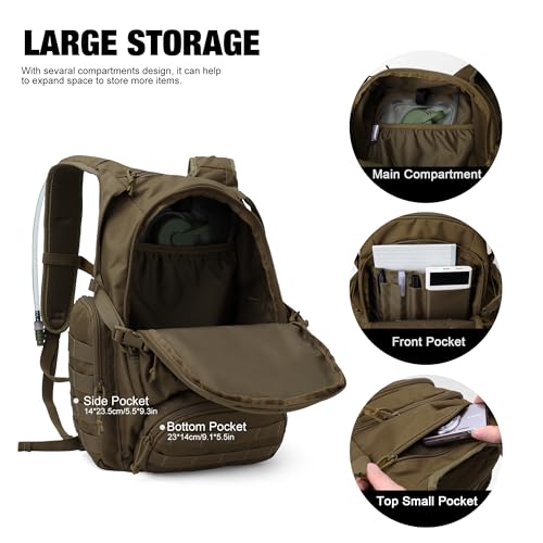 25L Tactical Backpacks Molle Hiking daypacks for Camping Hiking Military Traveling Motorcycle Khaki (6362a-khaki)