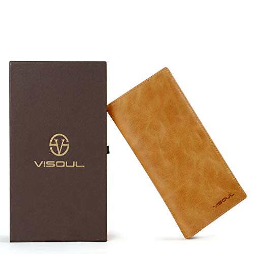Leather Checkbook Cover Wallet for Men with RFID Blocking (Tan)