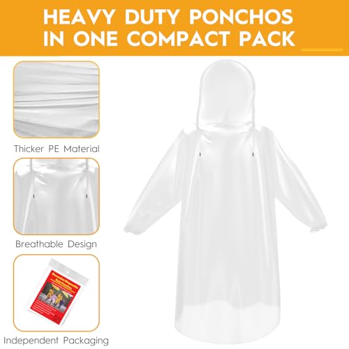 6 20 & 50 Pack Disposable Rain Ponchos for Adults (Clear / 50 Pack)