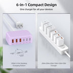 100W 6 in 1 USB Charger (Light Purple)