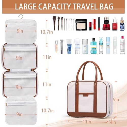 Toiletry Bag for Women Hanging Travel Toiletry Bag with Hook (P-Beige)